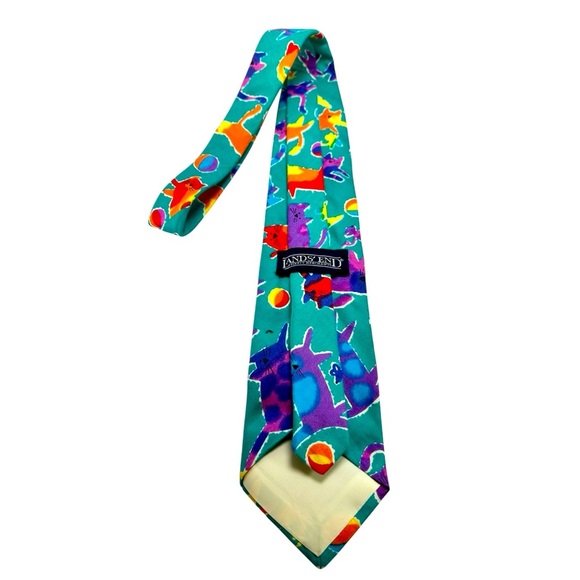 Vintage Lands End Abstract Cat Watercolor Beach Ball Sewn Cotton Regular Necktie - Picture 2 of 5